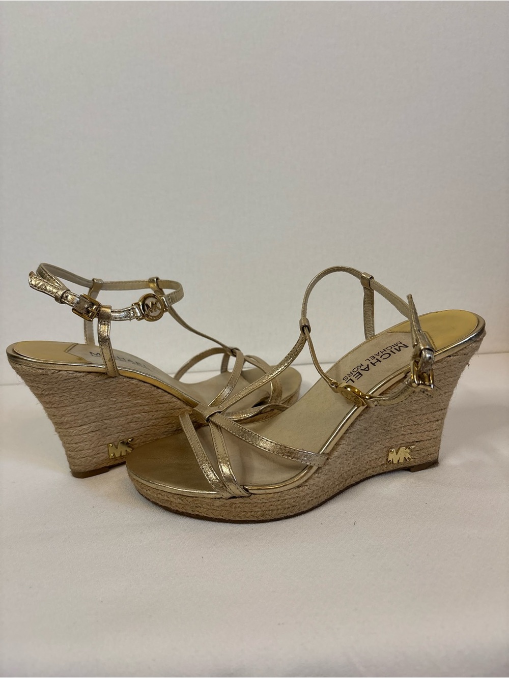 Michael Kors Metallic Gold Espadrille Wedge Sandals Size 8